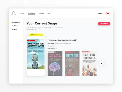 Snapchat Attachment Dashboard clean dashboard editor light material design snap snapchat ui