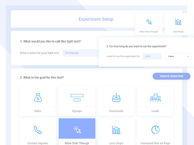 Walkthrough for web application setup dashboard design form setup experiment split test ui ux web variation walkthrough
