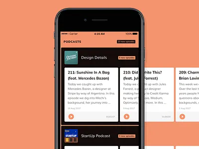 podcast feed — experiment card experiment feed horizontal play podcast radio scroll solution station vertical