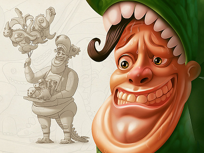 Dino Man cartoon characters concept dino dinosaur face fun illustration