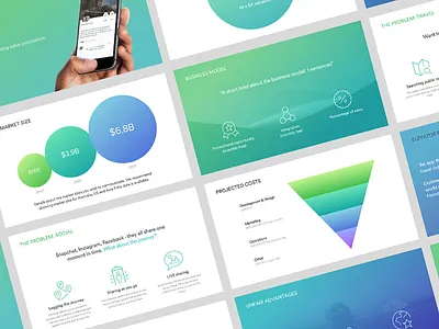 Investor Pitch Deck chart content design data funding gradient graph green blue investor pitch deck presentation slides