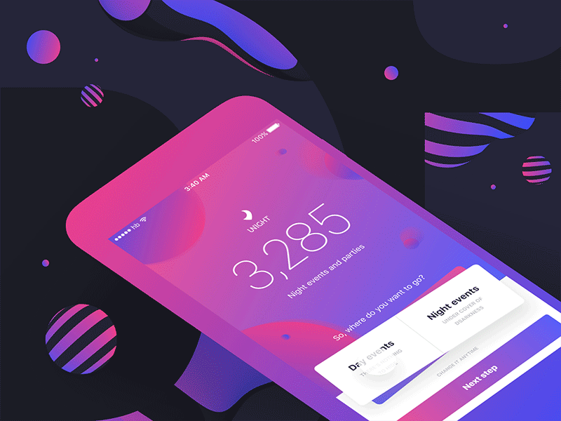 Unight — discover the night 🌙 animation app application branding interaction interactive ios mobile motion night party sanfrancisco