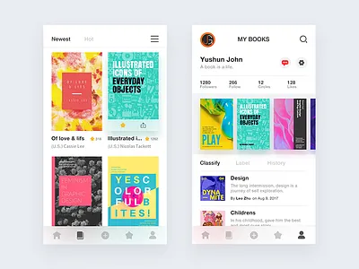 Reading app book clean collection follow home light like reading reviews search ui ux