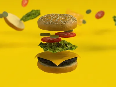 Burger Time c4d cheeseburger lunch yellow
