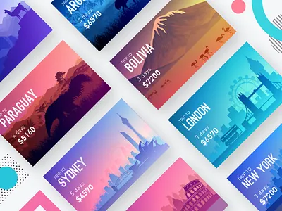 Trips App - Location Cards Exploration 1 color hangout history list london mobile party planner sydney travel trip ui