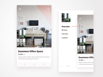 Property rental profile concept android clean flat material minimal mobile navigation profile ui ux white