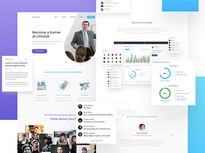 Lifestak Landing Page - Trainer Details app clean flat landing landingpage material pink purple ui ux webdesign website