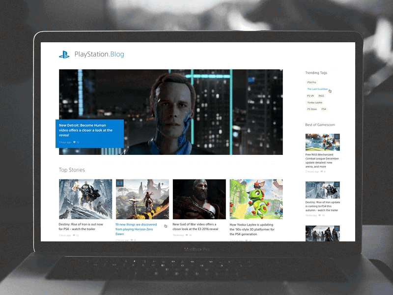 PlayStation Blog Homepage blog editorial flat hero homepage laptop playstation responsive video