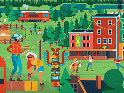 Canadian Festivals building canada character editorial illustration indian landscape texture totem tree truck vector