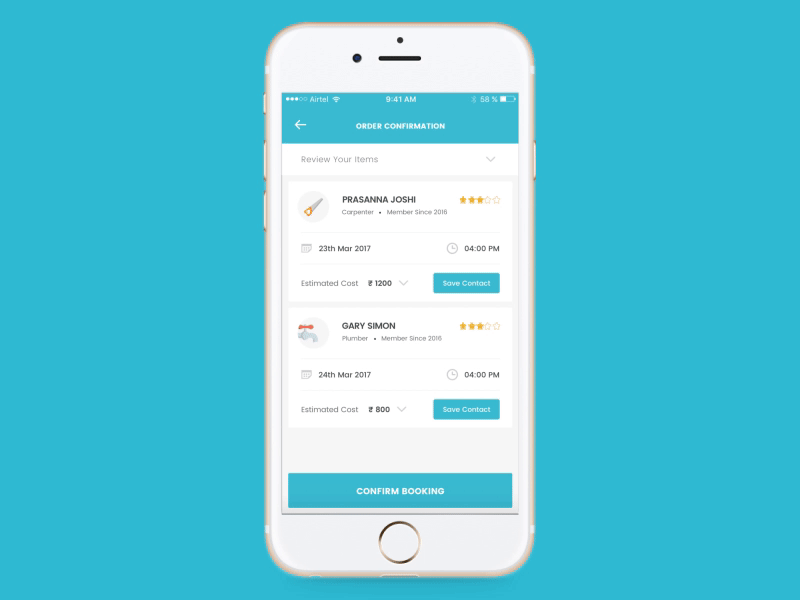 House Repair - Checkout Screens book carpenter gif house ios order plumbing prototype repair