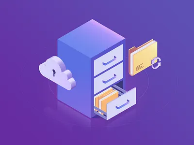 Files bright cloud documents gradient hero icon illustration isometric lock orthographic vector vivid
