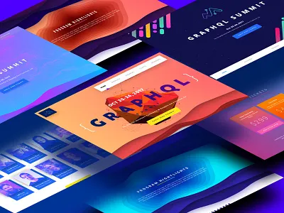 GraphQL Summit 2017 Designs 2017 blending cards gradients graphql illustrations meteor site design sketch summit topography website
