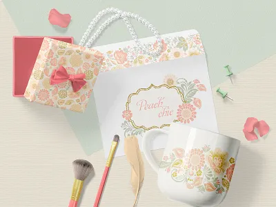 Peach chic collection design floral flower frame glitter pattern seamless pattern surface vector