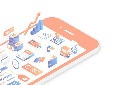 Isometric Mobile Illustration for Shotang Website 3d app blue design ecommerce gradient icon illustration iphone isometric ui