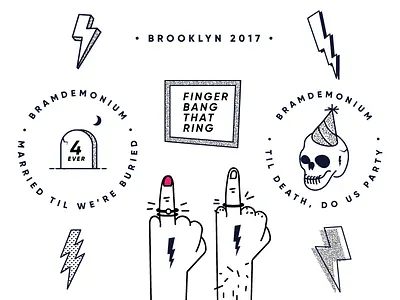 Stickers for a friend's wedding bolt brooklyn drawing lightning ring skate skater skull wedding