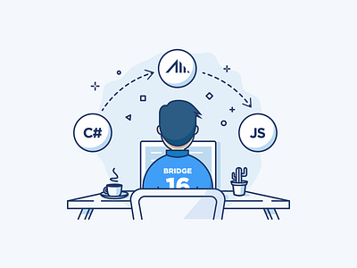 Bridge.NET 16 Released announcement bridge computer csharp desk illustration javascript newsletter turkey workspace