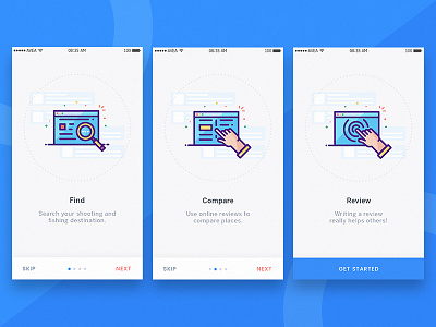 App Onboarding adventure clean colorful hand icon illustration onboarding screen search ui ux welcome