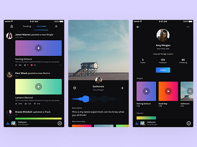 Music App Concepts - Dark Version app audio clean dark ui freelance ios mobile music simple ui ux