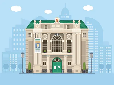 Dramatic Theater Building building dramatic facade flat design hall music old theater theatre
