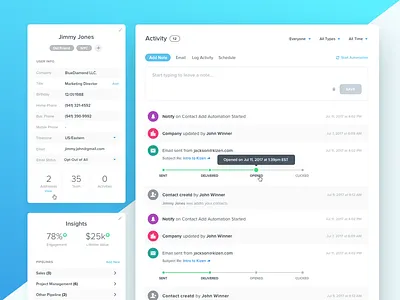 Kizen Contact Profile activity contact crm dashboard fields portal profile staff stats tags ui ux