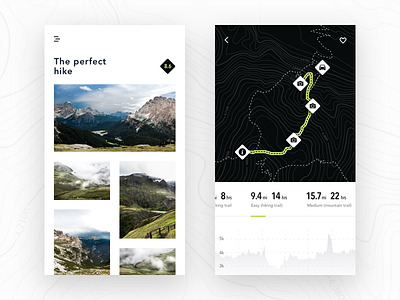 Hiking trail app gps hiking location map mobile photo route stats travel ui ux