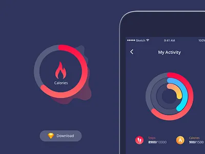 Fitness Tracker Concept! activity calories daily ui diet fit fitness gradients gym heart rate track tracker