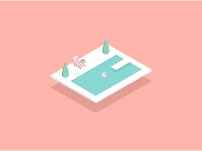 Isometric Pool flat illustration isometric pastel summer swimming pool warm