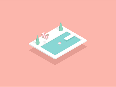Isometric Pool flat illustration isometric pastel summer swimming pool warm