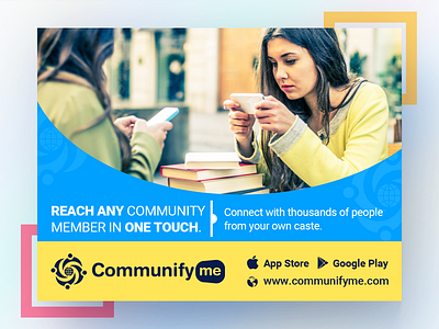 Facebook_Ad_4_CommunifyMe animation app banner branding colors community creative design facebook ad graphic promotion typography