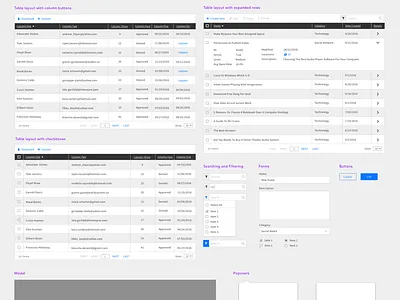 Updated Tables Wireframe forms modals popovers sketch tables wireframe