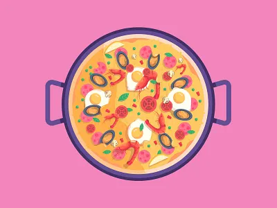 Paella Pan Stock egg food ham illustration paella pan stock prawn rice spain tomato