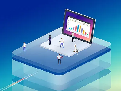 Mixpanel Illustration analytics gradient illustration isometric laptop mix panel people