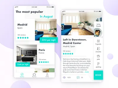 Booking App app booking clean flat interface ios ios11 light mobile navigation rent ui