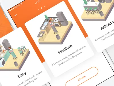 Recipe App - Choose Level card food illustration ingridients ios kitchen recipe tutorial ui ux video