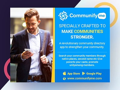 Facebook_Ad_5_CommunifyMe animation app banner branding colors community creative design facebook ad graphic promotion typography