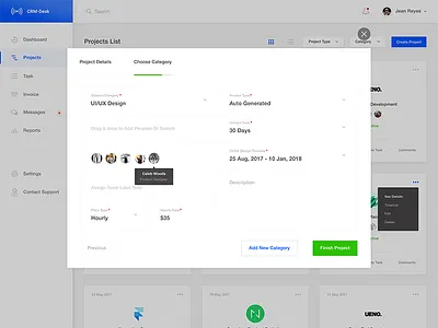 Project - Choose Category card form input interface modal popup project steps ui user management ux web
