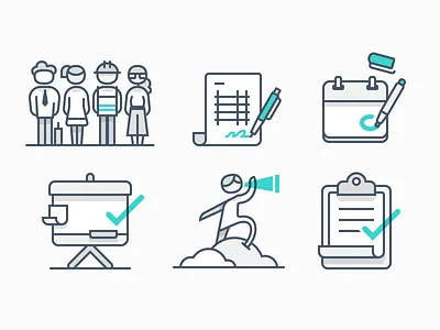 Spot Illustrations avatars billing calendar crm icons meeting planning task teamleader
