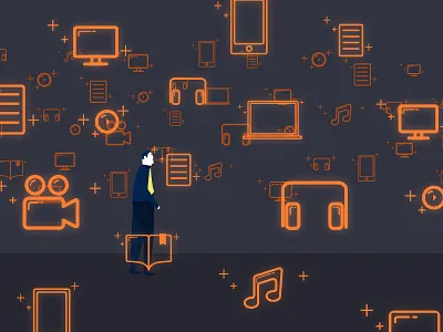 Lost in Digital World! character digitalworld glow graphic human icons illustration line lost stylized universe vector