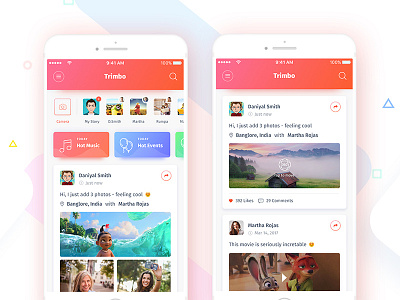 Trimbo Social App UIKit app design facebook ios app mockups presentations social social app theme trimbo uikit uikits wireframe