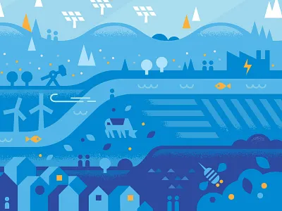 Alberta EcoTrust: Create the Future bee cow eco environment environmental hydro illustration landscape oil solar wind