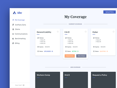 Abe Coverage Dashboard clean dashboard minimal navigation product sidebar ui ux