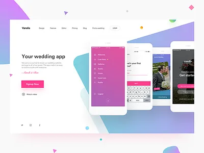 Wedding app admin branding chat events ios landing page login notification onboarding profile upload wedding