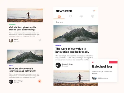 News feed activity boards cards clamp design feed hashtags ios moodboards news travel work