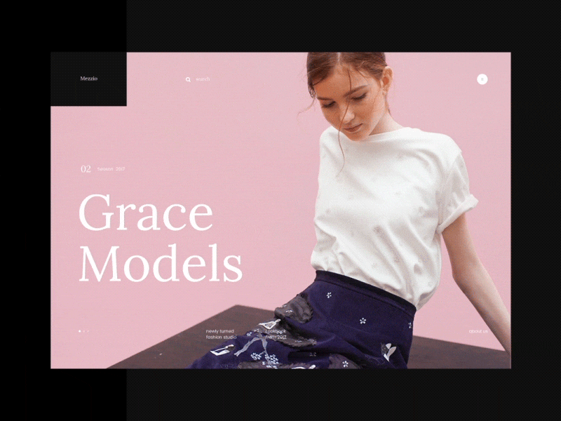 Mezzio animation concept fashion lookbook minimalistic pink ui ux zara