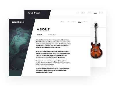 Jared Bracci About angles asymmetrical black clean green guitar musician website white