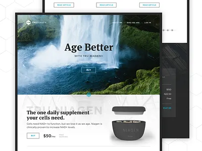 Age Better border checkout hexagon landing page large text marketing site packaging product page supplements timeline waterfall