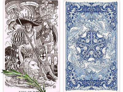 King of Wands and Cover character design engraving etching graphic hatching illustration ink tarot woodcut