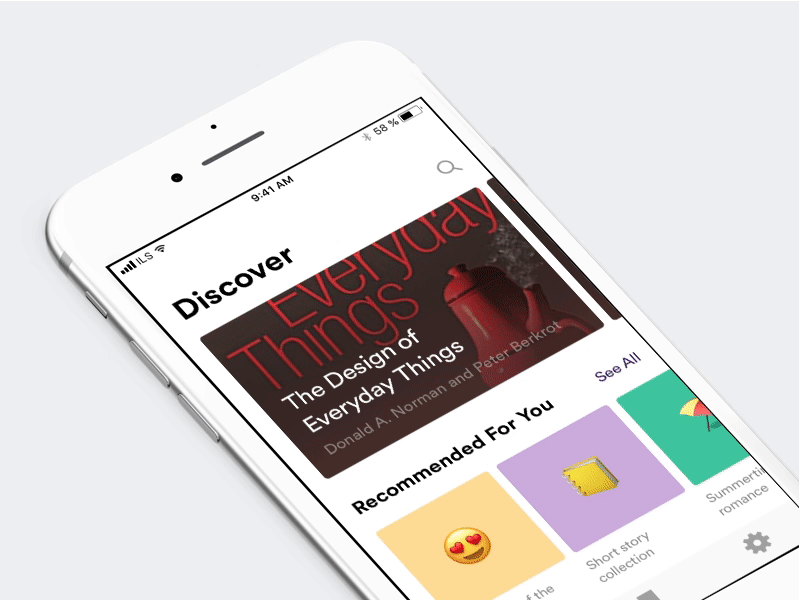 Discover audiobooks after effects animation audiobooks discover ios ios 11 listen principle scroll search text