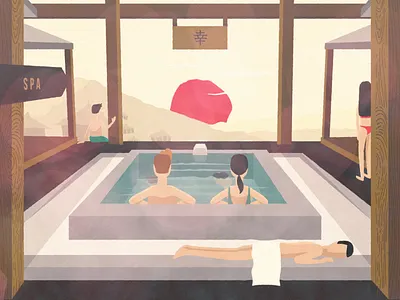 Spa boy character couple flowers girl illustration japan man spa woman