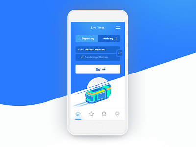 Trains App UI Home Screen blue gradient home screen illustration landing page mobile app splash screen travel ui ux